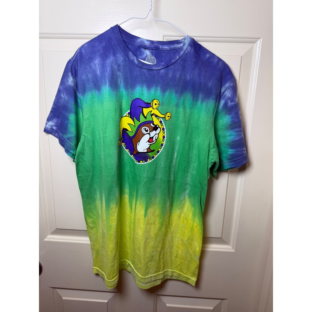 Buc-ees Mardi Gras Tie Dye Graphic T-Shirt Peace Love Mardi Gras Medium NWT